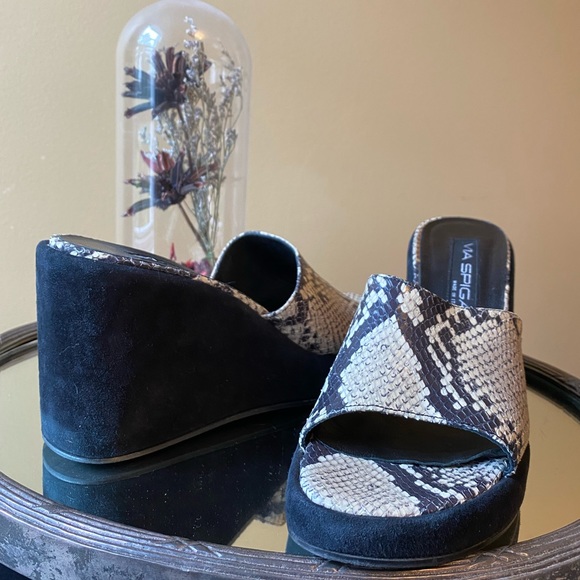 Vintage Via Spiga Chunky Snakeskin Wedges Size 8.5 - Picture 2 of 10